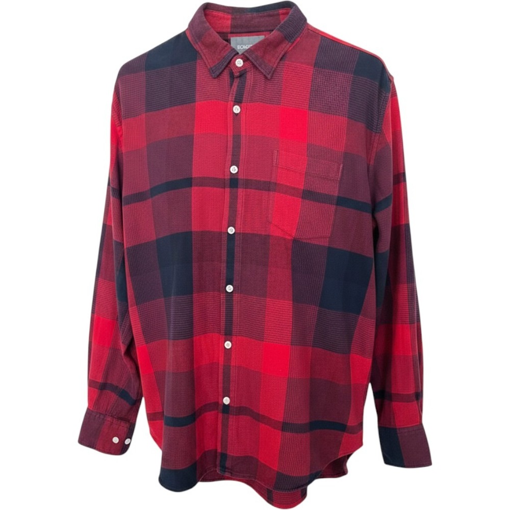 Bonobos Flannel Shirt Mens XL Standard Fit Red Navy Plaid Excellent